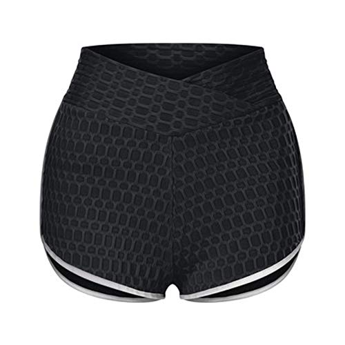 Pantalones cortos para mujer con bolsillos, elásticos, para yoga, correr, yoga, moda, pantalones cortos de casa para mujer, Negro, M