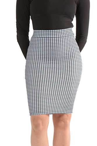Oh! Pretty Jupes Crayon pour Femme Taille Élastique Midi Noire Longueur Genou Plusieurs Couleurs Grande Taille 36-50, Dogtooth, 48-50