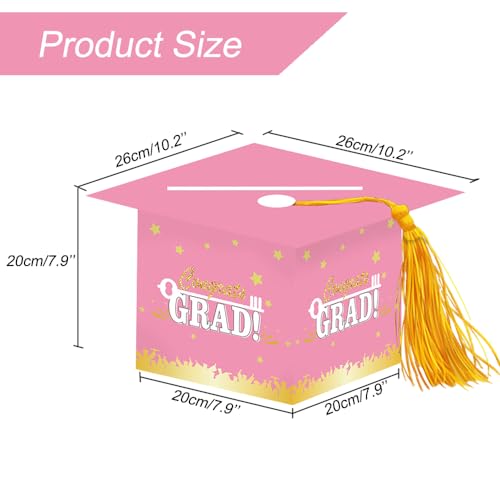 Image of 2026 Graduation Party Card Box, Pink Gold Congrats Cap Card Holder Box with Tassel for 2026 Graduation Party Decoration