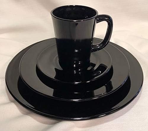 Plain & Simple - Platos para panensaladacena y taza de café - Mosser Glass USA - Juego de vajilla de 4 piezas (negro)