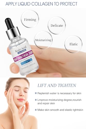 Image of Kojic Acid Face Serum with Collagen Fights Pigmentation Fades Dark Spots Anti Aging | Brightens & Evens Skin Tone Reduces Dark Spots, Fine Lines & Blemishes Hydrating & Plumping Serum for Glowing Skin