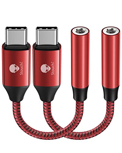 Stouchi USB C to 3.5mm Female Adapter 2 Packs, Type C Headphone Audio Jack Cable Cord Hi-Fi Dongle for iPhone 17/16 /15, Pixel 9/8 /7/6, iPad, Samsung Galaxy S25 S24 S23 Ultra - Red