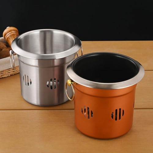 Olla caliente de acero inoxidable al aire libre estilo coreano con estufa de combustible para brochetas de barbacoa a prueba de viento y olla de cocina con asas dobles para un manejo seguro (dorada