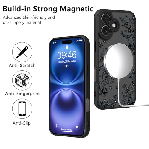 Image of KANGHAR Case for iPhone 16 Plus Florals Pattern | [Compatible with Magsafe] Cute Flower Branch Protective Magnetic Case for Girls Women Men