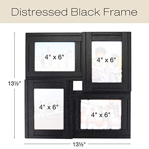 Excello Global Products Collage Picture Frames From Rustic Distressed Wood: Holds Four 4X6 Photos: Ready To Hang. Shabby Chic, Driftwood, Barnwood, Farmhouse, Picture Frame Collage (Black) #TOP1