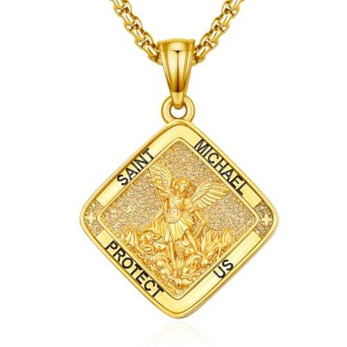 REDSUN St Michael Medal Pendant Necklace for Women 14K Gold Plated