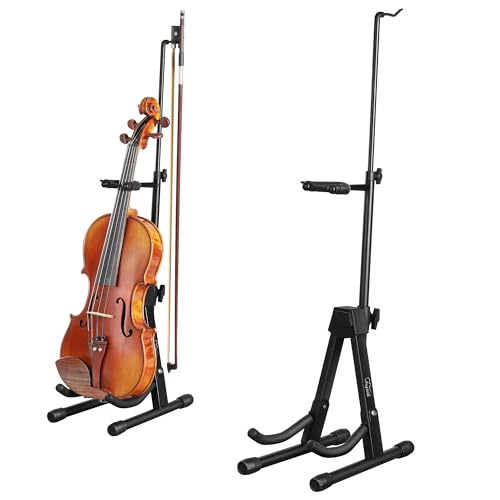 Augioth Foldable Violin Stand with Bow Holder, Adjustable, Black