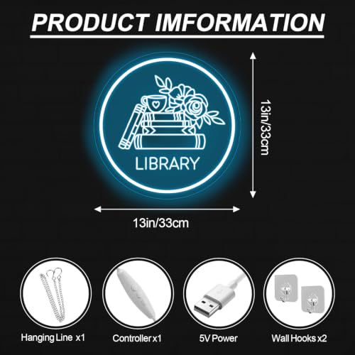 Image of Library Neon Sign, 13 inchx13 inch, Ice Blue