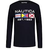 Nautica Boys' Long Sleeve Graphic Crew Neck T-Shirt, Icon Sport Navy, 14-16