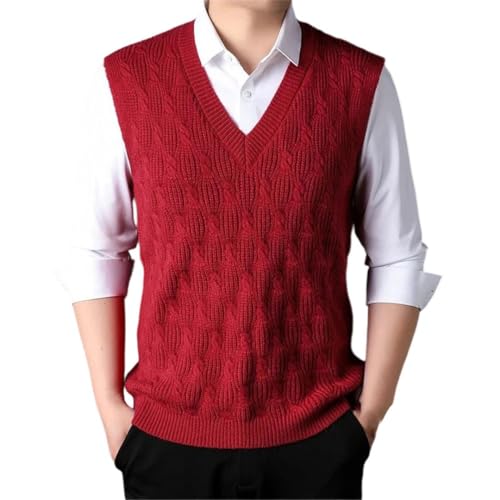 Men's Winter Business Casual Thick Knitted Sweater Vest Solid V Neck Sleeveless Loose Pullover Waistcoats