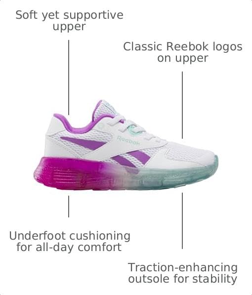 Reebok Kid's Zig N Glow 2 Elastic Lace Sneaker, Footwear White/AI Aqua/Purple Rave, Little Kid 11 by Reebok - Used condition - Image 3