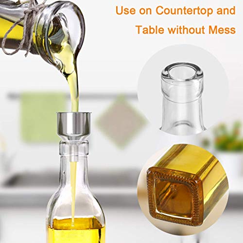 GMISUN Olive Oil Dispenser Bottle,Cooking Oil and Vinegar Cruet Set with 17oz Oil Container Glass Caraf,Stainless Steel Funnel,Oil Pour Spout,Label,3Pack,Clear