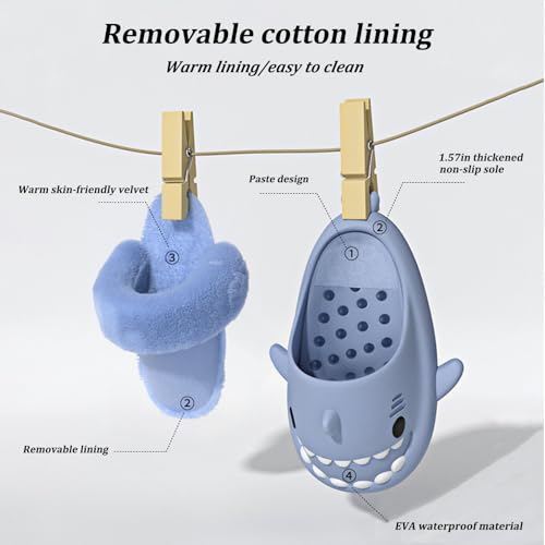 Sharklas Originales Kids, Detachable Soft-Soled Warm Non-Slip Slippers, Plush Fluffy Winter Comfy Waterproof Slides2