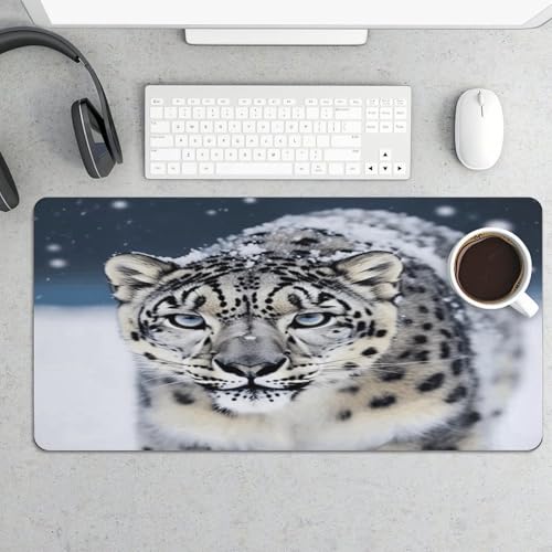 Blue Eyed Snow Leopard alfombrilla grande para escritorio miniatura 5