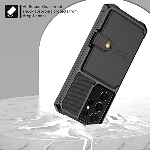 Étui pour Samsung Galaxy S21 Ultra en cuir PU rétro rouge haut de gamme avec porte-photo