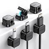 JOYROOM 6 Pack Cable Tidy Clips Adjustable Cord Organiser Magnetic Management Self Adhesive Wire Holder for Desk, Nightstand, Charging Cables, HDMI, USB, Audio Cable, Office, Home, Black