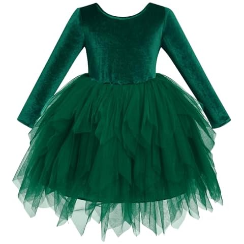 Kids Girls Velvet Dress with Tulle Hem Cover