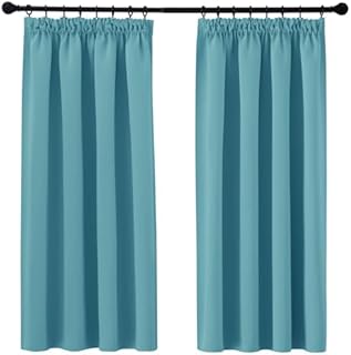 PONY DANCE Blue Curtains for Bedroom - Super Soft Room Darkening Pencil Pleat Curtains for Nursery Short Window Treatment with Tape Top for Bedroom, Turquoise Blue, 2 Pieces, W46 X L54