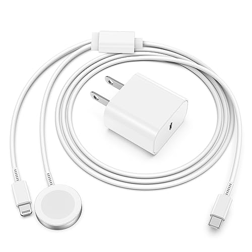 Cabepow for Apple Watch Charger, 2 in 1 iPhone and iWatch Magnetic Fast Charging Cable 6FT with USB C Wall Charger Block for Apple Watch Series 9/8/7/6/SE/5/4/3,iPhone 14/13/12-White
