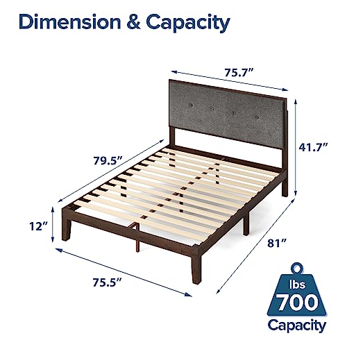 Image of Zinus Moiz Wood Platform Bed Frame with Adjustable Upholstered Headboard, Solid Wood Bed, Wood Slat Support, No Box Spring Needed, Easy Assembly, King