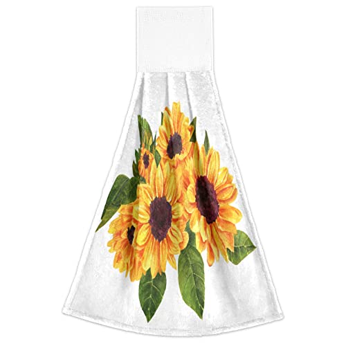 Boccsty Golden Yellow Sunflowers Hanging Kitchen Towels 2 Pieces Green Leaves Hand Painted Dish Cloth Tie Towels Hand Towel Tea Bar Towels For Bathroom Farmhous Housewarming Tabletop Home Decor #TOP1