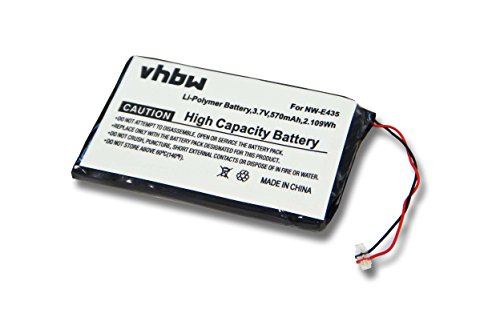 vhbw Batería Compatible con Sony NWZ E436F, NW E435F, NWZ E436, NW E435, NWZ E436FBLK Reproductor de música MP3 (570 mAh, 3,7 V, Li Poli)