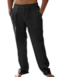 Mens Casual Linen Pants Loose Fit Elastic Drawstring Waist Straight-Legs Summer Yoga Beach Long Pants