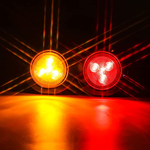 10 Pack (5 Amber + 5 Red) 2" Round Led Side Marker Light, Super Bright 12-24V Grommet Flush Mount 4 Led Clearance Marker Lights W/ Rubber Gaskets For Boat Trailer Truck Rv [Dot Certified] [Ip67] #TOP1