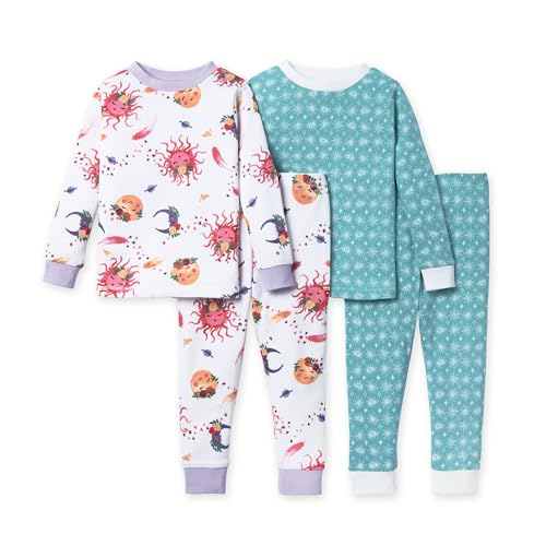 Burt's Bees Baby Baby Girl's Toddler-2 Pack Pajamas, Tee and Pant 2-Piece Pj Set, 100% Organic Cotton, Celestial & Mosaic