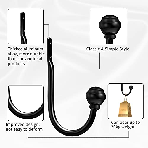 Hion Curtain Holdbacks Black, 2pcs Wall-Mounted Metal Curtain Tie Backs Curtain Hooks Holders for Hanging Curtains Other Items - Image 3