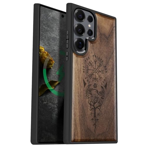 Coque Samsung S25 Ultra Bois de Noyer et TPU Antichoc Gravure Viking premium
