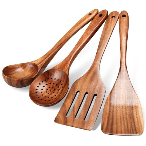 Woodique 4 Pcs Wooden Kitchen Spoons for Cooking, BPA Free