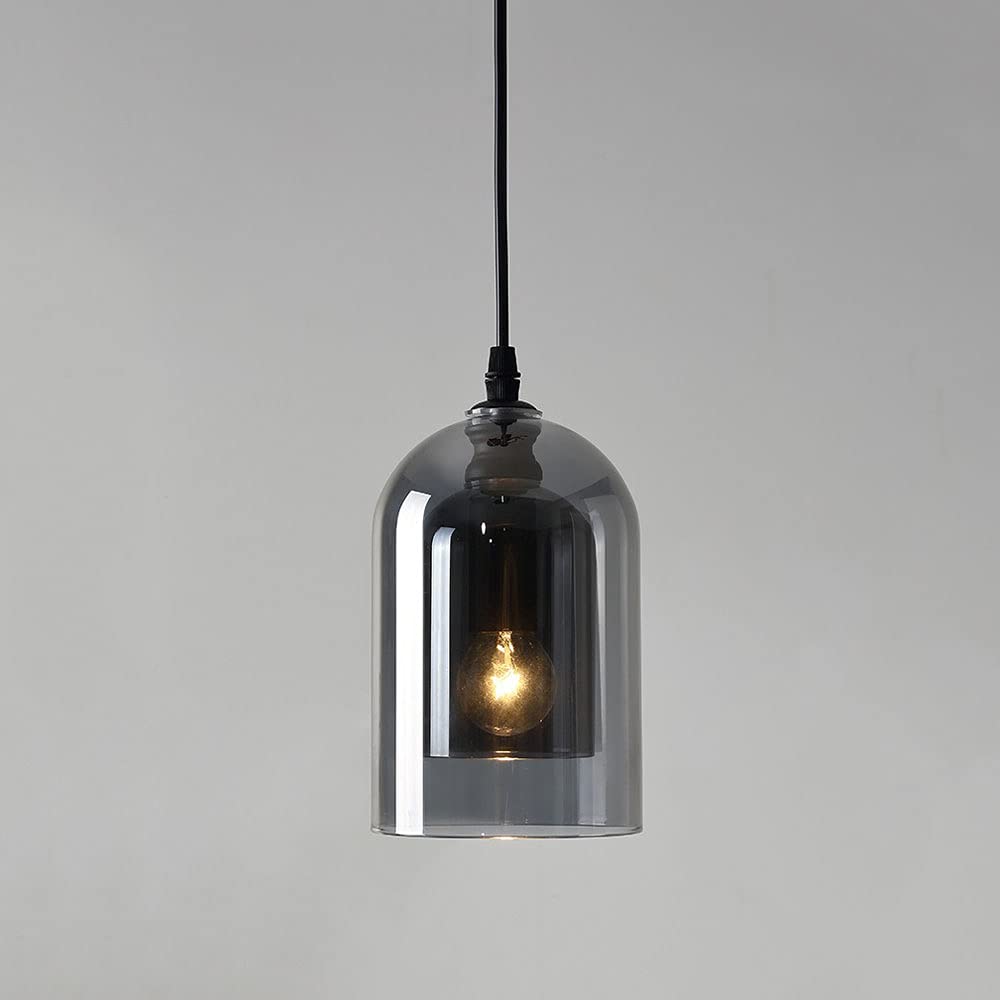 Lámpara de techo retro E27 con doble cúpula de cristal ahumado 2
