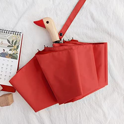 Leagera 46Inch Compact Umbrellas For Rain&Sun - Diameter 37Inch, Travel Umbrella Cute Duck Head Handle Design For Girls Gifts, 8 Ribs Folding Umbrella Lightweight And Small, Red #TOP3