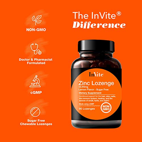 Invite Health Zinc Lozenge Chewable Tablets 33.85Mg, Provides Nutritional Support For The Immune System, Senses, Hair, Skin And Nails, Non-Gmo Dietary Supplement, 90 Lozenges (Pack Of 1) #TOP4