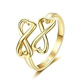 EJALEN Sterling Silver Heart Infinity Ring - Simple Infinity Symbol Adjustable Wrap Double Infinity Promise Rings Jewelry Birthday Gifts for Women (18K Gold)