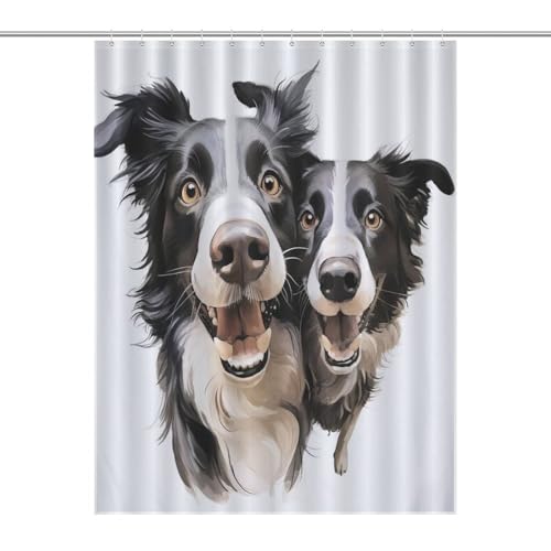 Rideau de douche chien tissu lavable imperméable polyester pour baignoire