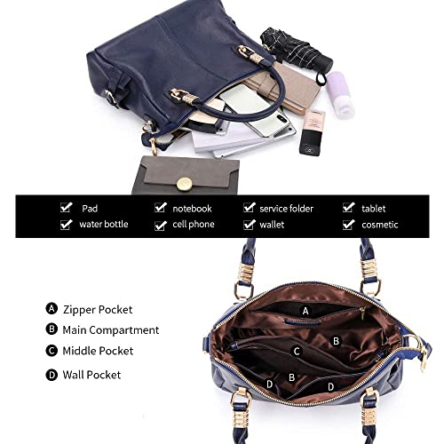 Kattee Women's Genuine Leather Purses and Handbags, Satchel Tote Shoulder Bag (Dark Blue) - Thumbnail 5