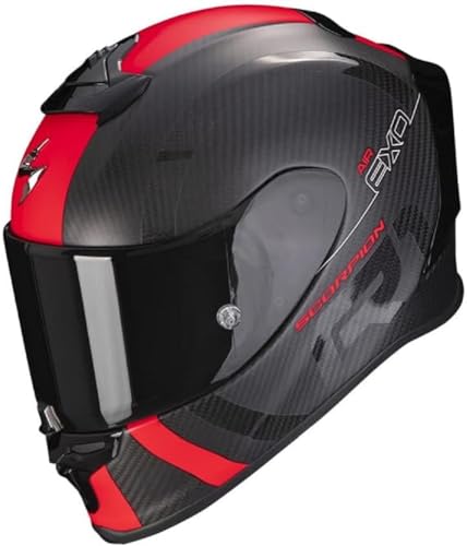 Casque Scorpion EXO-R1 Evo Carbon Air intégral de moto racing couleur noir rouge taille L