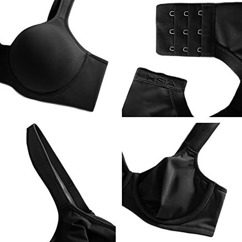 HSIA Sutiã minimizador para mulheres, cobertura total, confortável, com aro, busto grande, Preto