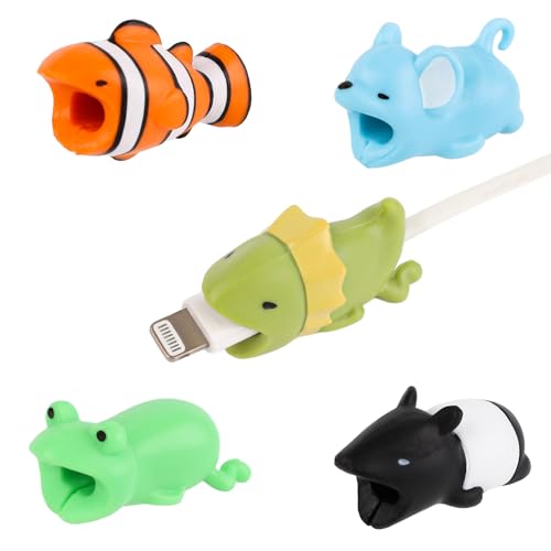 NQEUEPN 5 Piezas de Protector de Cable Animales, Lindo Pez Payaso Tapir Malayo Lagarto Ratón Rana Cargador Protectores de Cable para la Mayoría de los Cargadores de Teléfonos Móviles y iPad