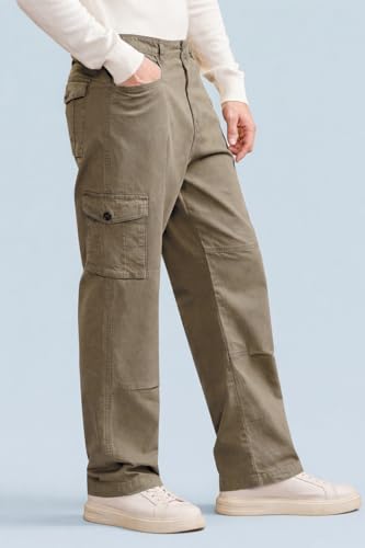Image of Vogaan Men's Cotton Cargo Pants | Casual Trousers for Men | Comfortable Lower for Men | Breathable Pants with 6 Pockets