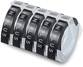 UniPlus Compatible Label Tape Replacement for Dymo Embossing Tape 3D Black 9mm x 3m Plastic Self-Adhesive Label for Dymo Omega Junior Office MateII Organizer Xpress Pro Caption Motex E-101, 5-Pack