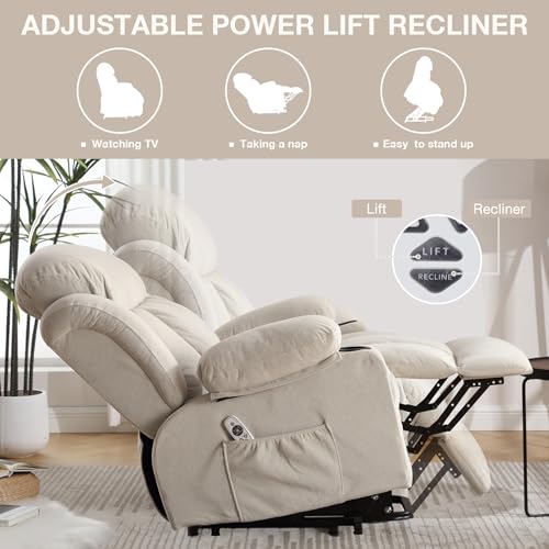 Sillón power lift reclinable terciopelo Beige miniatura 3
