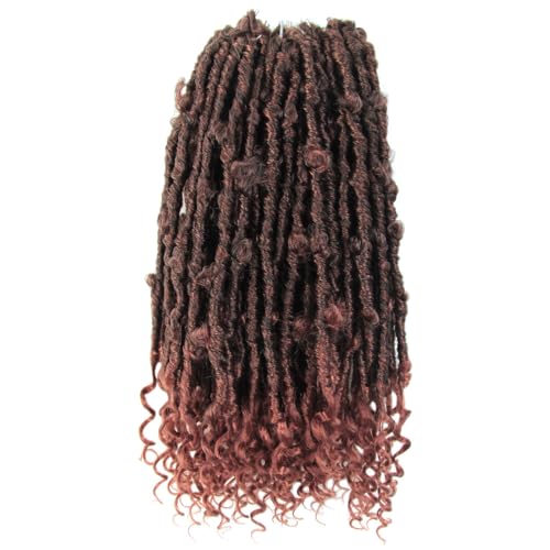 LOCSBYHAND Crochet Butterfly Locs with Curly Ends 14 Inch, Boho Distressed Butterfly Locs Crochet Hair, Ombre Ginger Red Bohemian Goddess Faux Butterfly Braids with Curly Ends (6 Packs, T350#)