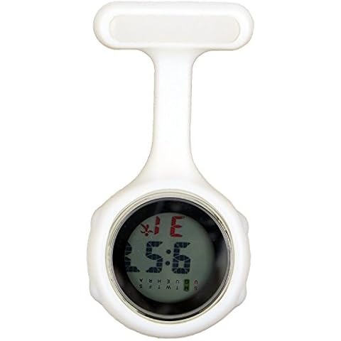 Digital Nurse Watch Fob for Women Men Multi Function Infection Control Design Silicone Nurses/Brooch/Tunic/Fob/Pocket/Carabiner Watch with Pin/Clip-On Nurse Doctor Paramedic Watch with Light White Cover
