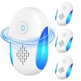 Ultrasuoni per Topi da Interno 4 Pezzi – Copre 200 m² – Scaccia Topi, Ragni, Scarafaggi, Zanzare, Formiche, Mosche – Sicuro per Bambini e Animali Domestici