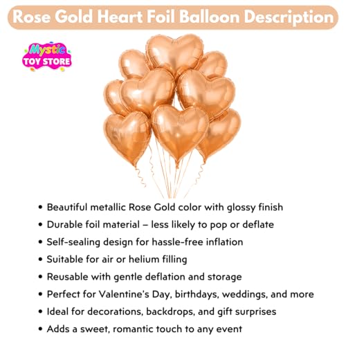 Image of Pack of 5 Heart Balloons for Happy Birthday Decoration Rose Gold Kit Baby Boys Girls Kids Men Women Car Boot Living Room Heart Shaped Foil Balloon Set Items