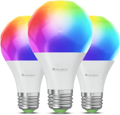 Image of Nanoleaf Matter Essentials E27 LED Bulbs, Pack of 3 RGBW Dimmable Smart Bulbs - Matter over Thread, Bluetooth Colour Changing Light Bulbs, Works with Google Apple, Room Decor & Gaming