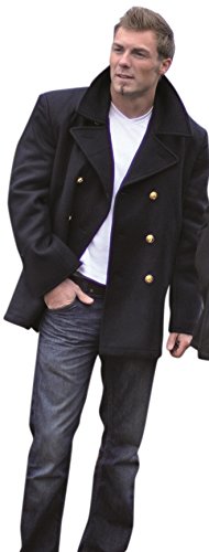 Image of GERMAN ARMY STYLE CLASSIC BW MARINE COLANI PEA COAT MENS PEACOAT NAVY BLUE, SIZE L